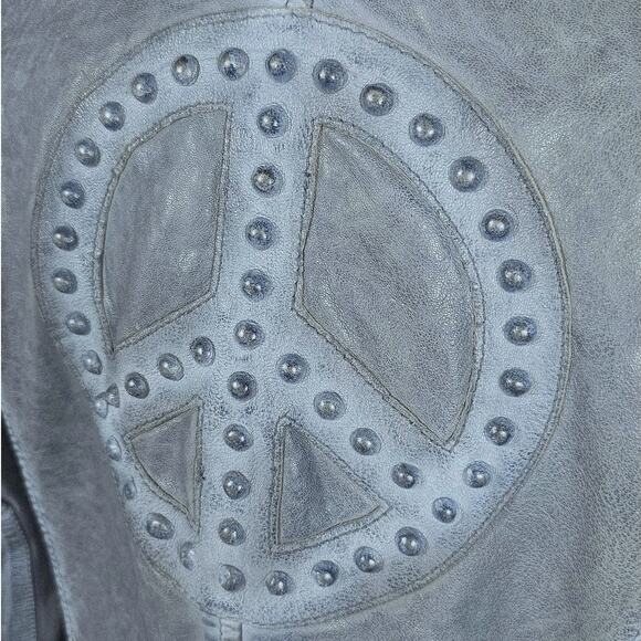 Mauritius Maysie Peace Distressed  Leather Jacket Blue Size M/8 - Picture 4 of 13